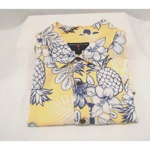 New-Margaritaville Mens L Hawaiian Shirt Yellow Pineapple Hibiscus Resort-Wear